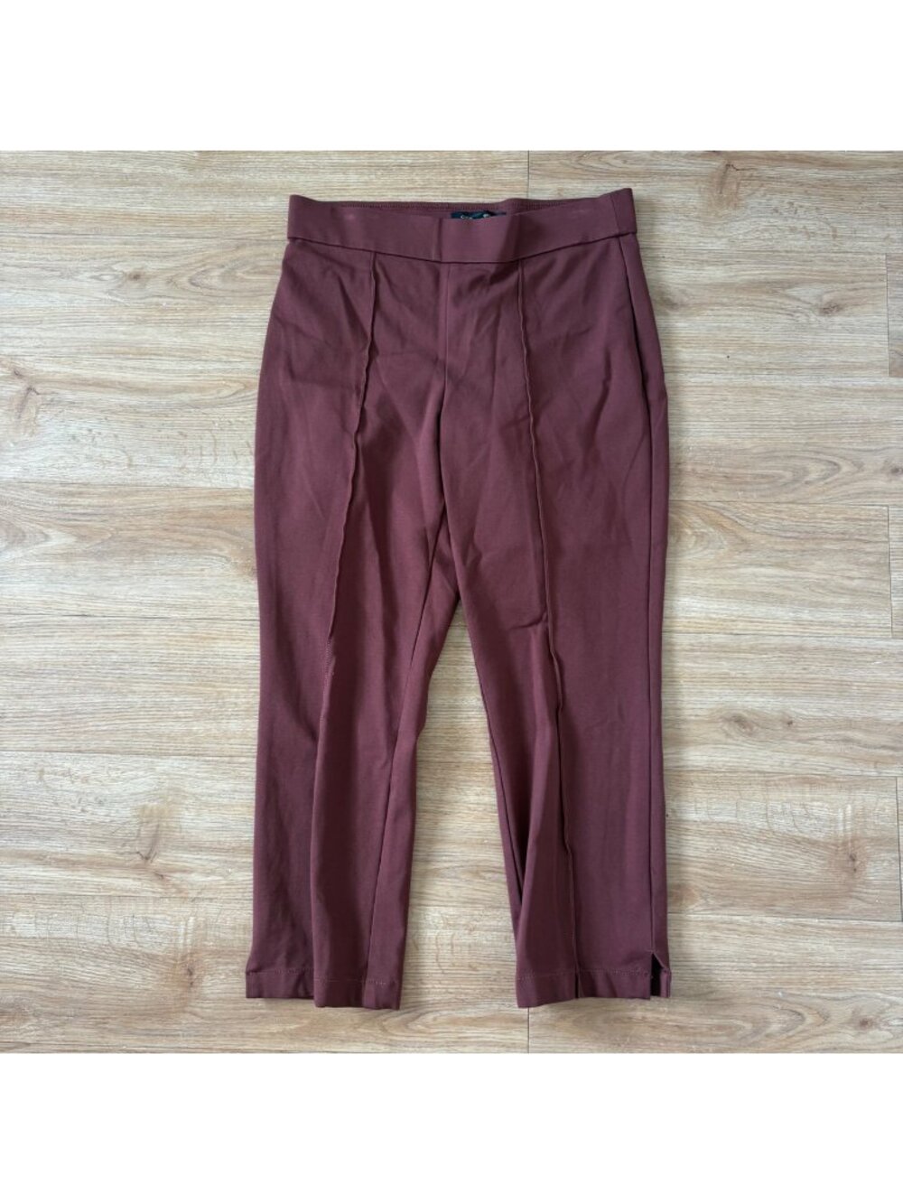 Christian Siriano New York Cropped Pull On Ponte Trouser Pants Rum Raisin Sz L